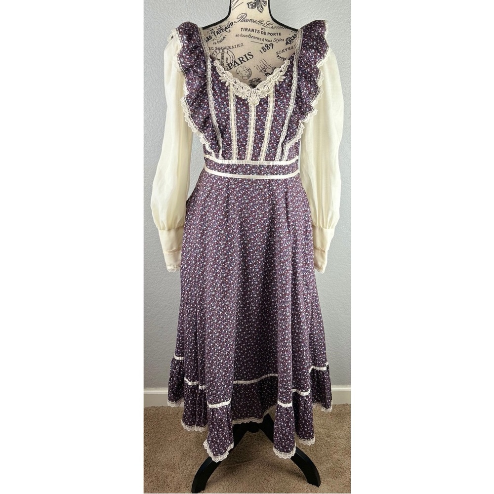 Gunne Sax Vintage 70's Floral Prairie Long Sleeve Dress, Sz 13 Junior / Medium